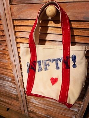 LL BEAN SMALL BOAT & TOTE | RED WITH VINTAGE GRAPHIC